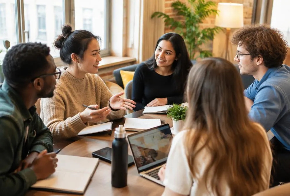 A diverse group of emerging leaders collaborating around a table