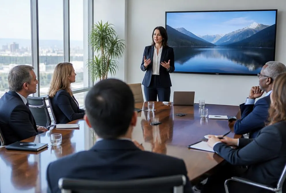 An executive presenting to board members around a long table
