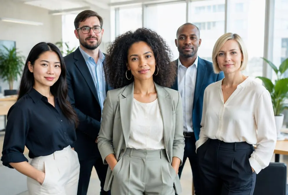 A calm, confident executive team standing together
